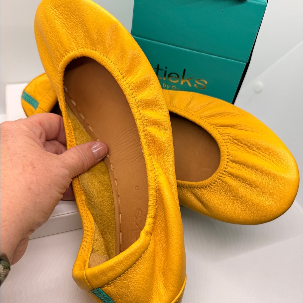 Tieks Mustard Yellow Ballet Flats with Teal Pouch - Picture 4 of 8